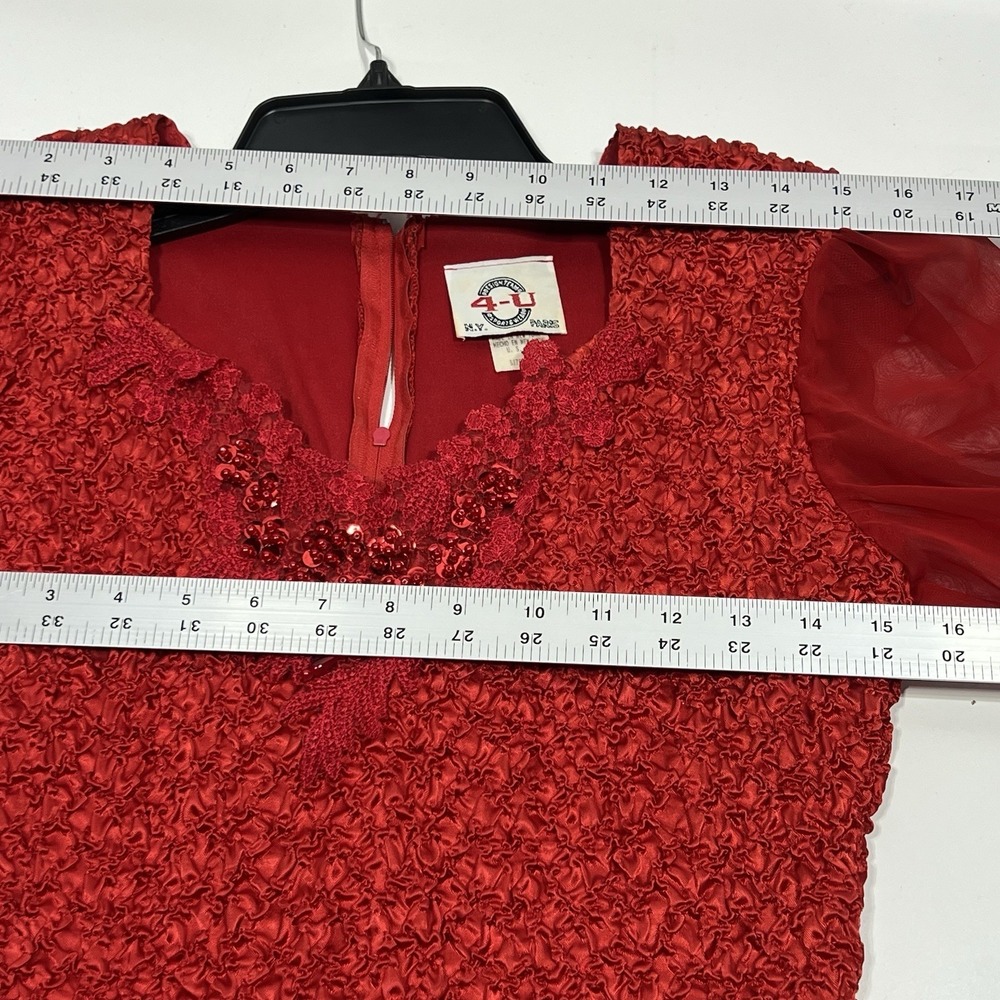Vintage 4 U New York Red Sequined And Beaded 1980 Party Dress Size L - Picture 10 of 12
